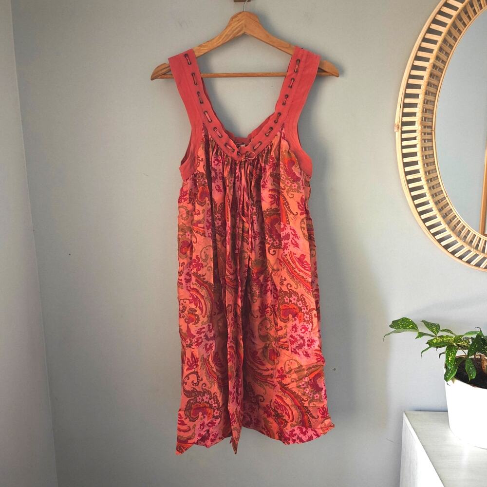 Maje Coral Red Grommet Silk Paisley Print Midi Dress Size 0